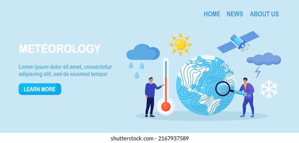 Meteorology, geophysics science. Meteorologists studying, researching climate condition. Weather forecaster predict weather with satellite service, met station and space engineering. Planetary science