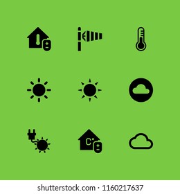 meteorology icon. 9 meteorology set with cloud outline, cloud, celsius and sun vector icons for web and mobile app