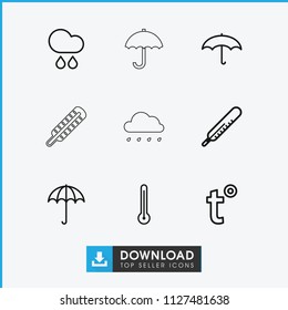 Meteorology icon. collection of 9 meteorology outline icons such as umbrella, thermometer, rain. editable meteorology icons for web and mobile.