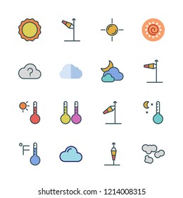 meteorology icon set. vector set about thermometers, temperature, wind sign and cloud icons set.