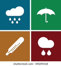 meteorology icons set. Set of 4 meteorology filled icons such as thermometer, umbrella