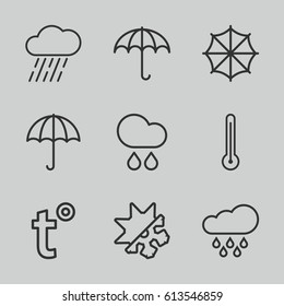 Meteorology icons set. set of 9 meteorology outline icons such as rain, cold and hote mode, temperature, thermometer