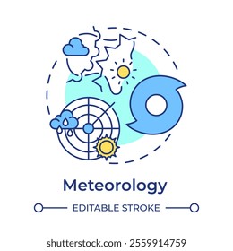 Meteorology multi color concept icon. Studying data for weather forecasting. Atmospheric science. Round shape line illustration. Abstract idea. Graphic design. Easy to use in presentation