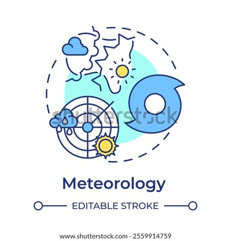 Meteorology multi color concept icon. Studying data for weather forecasting. Atmospheric science. Round shape line illustration. Abstract idea. Graphic design. Easy to use in presentation