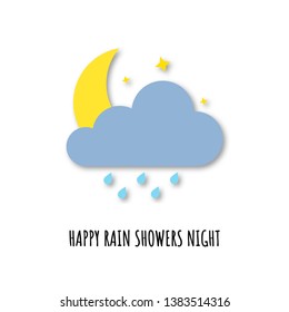 Meteorology night rain icon with shadow for website or mobile app. Modern additional element of rain, moon and cloud. Simple design flat symbol with nice phrase.