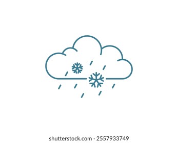 Meteorology, rainy cloud with snowflake. Weather forecast