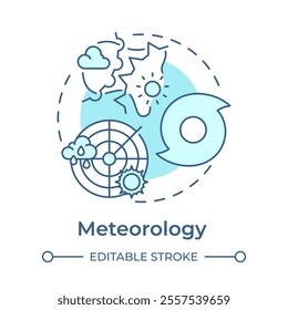 Meteorology soft blue concept icon. Studying data for weather forecasting. Atmospheric science. Round shape line illustration. Abstract idea. Graphic design. Easy to use in presentation