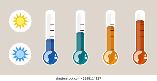 Meteorology thermometer with high hot, low cold, warm, cool degree. Weather climate control thermostat equipment