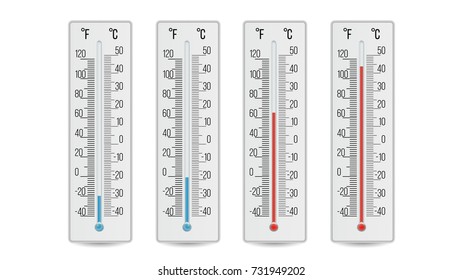 Meteorology Thermometer Vector. Scale Celsius, Fahrenheit Isolated Illustration