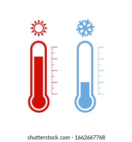 Meteorology thermometers isolated. Cold and heat temperature. Vector illustration. Celsius and fahrenheit