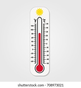 Meteorology thermometers isolated. Cold and heat temperature. Vector illustration. Celsius and fahrenheit