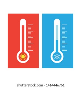 Meteorology thermometers measuring heat and cold, with sun and snowflake symbol.