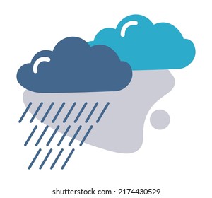 Meteorology and weather forecast, isolated icon of clouds and raining falling drops of water. Seasonal showers, cold temperature and increased level of humidity and moist. Vector in flat style