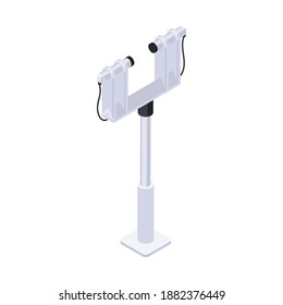 Meteorology weather forecast isometric composition with column and mounted transmitters vector illustration