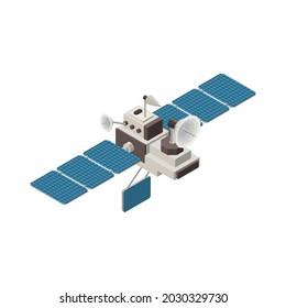 Meteorology weather forecast isometric composition with isolated image of artificial satellite vector illustration