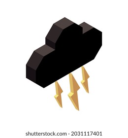 Meteorology weather forecast isometric composition with isolated pixelated icon of cloud with bolts vector illustration