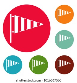 Meteorology windsock icons circle set vector isolated on white background