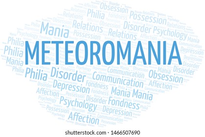 Meteoromania word cloud. Type of mania, made with text only.