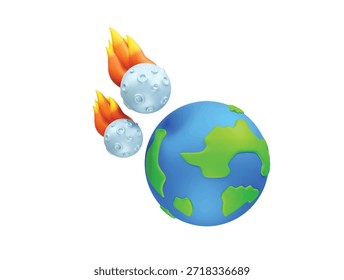 Meteoros que se acercan al icono de asteroide de la Tierra Ilustración de representación 3D