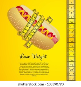 meter around the hot dog over yellow background. vector
