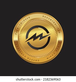 METER Cryptocurrency logo in black color concept on gold coin. Meter Stable, METER Coin Block chain technology symbol. Vector illustration for banner, background, web, print, article.