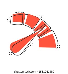 Meter dashboard icon in comic style. Credit score indicator level vector cartoon illustration pictogram. Gauges with measure scale business concept splash effect.