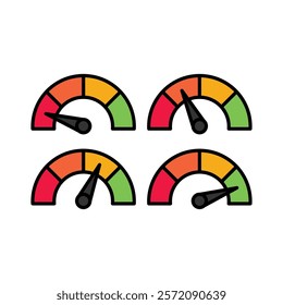 Meter dashboard icon in flat style. Credit score indicator level vector illustration on white isolated background. Gauges with measure scale business concept