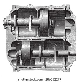 Meter Frager, horizontal section, vintage engraved illustration. Industrial encyclopedia E.-O. Lami - 1875.
