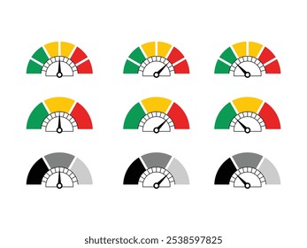 projeto do medidor, baixo, normal e alto nível indicadores símbolo vetor no fundo transparente