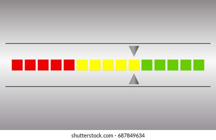 Meter And Gauge Icon. Horizontal Speedometer With Red, Yellow And Green Colors. Progress Indicator Symbol. Vector Illustration.