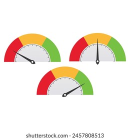 Icono del medidor, indicador de nivel normal bajo y indicador de nivel alto Plantilla de Vector