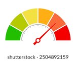 Meter gauge vector icon, progress bar with arrow on white background. Metering chart design, high full speed measurement tool