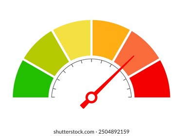 Meter gauge vector icon, progress bar with arrow on white background. Metering chart design, high full speed measurement tool