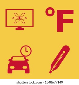 meter icon set with fahrenheit, parking time and atom monitor vector illustration