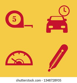 meter icon set with speedometer, tape measure and parking time vector illustration