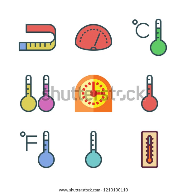 meter icon set. vector set about\
timer, thermometer, speedometer and thermometers icons\
set.