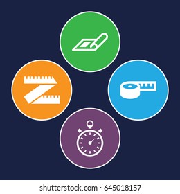 Meter icons set. set of 4 meter filled icons such as plan, stopwatch, measuring tape