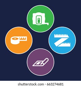 Meter icons set. set of 4 meter filled icons such as plan, measure tape, 