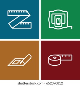 Meter icons set. set of 4 meter outline icons such as plan, measure tape, measuring tape