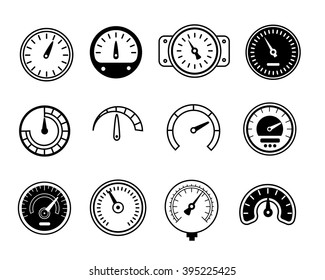 Meter icons. Symbols of speedometers, manometers, tachometers etc. vector illustration