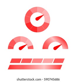 Meter icons. Symbols of speedometers, manometers. Speedometers vector set