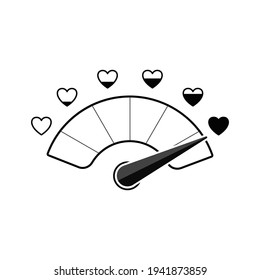 Meter of love with hearts. Test with full indicator of level passion. Speedometer with measure feelings and romance.