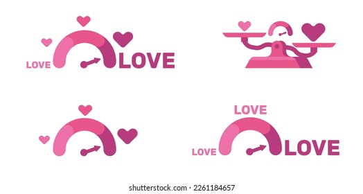 Meter of love. Passion measurement. Romance level. Amour rating. Valentines speedometer. Hearts on scales. Feelings comparison. Romantic measure. Relationship test