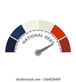 Meter reading high level of national debt result. Color scale with arrow. The measuring device icon. Colorful infographic gauge element. National flag of France