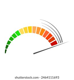 Meter scale with arrow. The measuring device icon. Sign tachometer, speedometer, indicators. Illustration in flat style. Infographic gauge element