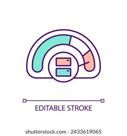 Meter showing dangerous level RGB color icon. Scale with sectors for data control. Industrial equipment for measurement. Isolated vector illustration. Simple filled line drawing. Editable stroke