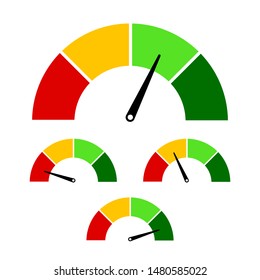 Meter sign. Speedometer icon for infographics design. Colorful meter scale concept. Different rate scale from red to green. Concept of tachometer, indicators, score. vector eps10