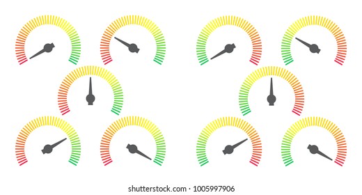 Meter signs infographic gauge element from red to green and green to red vector illustration