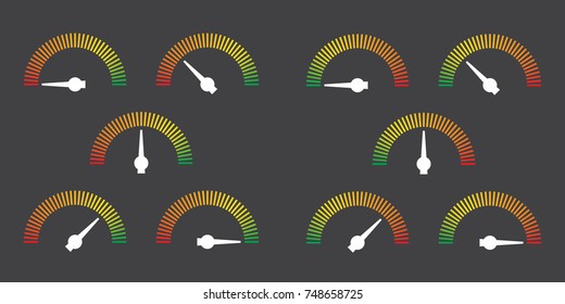 Meter signs infographic gauge element from red to green and green to red vector illustration