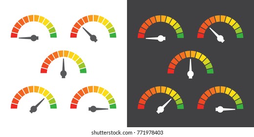 El medidor muestra el elemento de gauge de la infografía de la Ilustración vectorial roja al verde